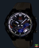 ECB-2100TR-1ADR Black Dial White Leather Band Men’s Watch