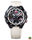 ECB-2100TR-1ADR Black Dial White Leather Band Men’s Watch