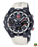 ECB-2100TR-1ADR Black Dial White Leather Band Men’s Watch